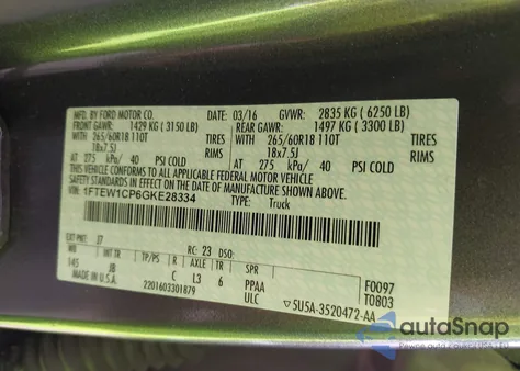 2016 Ford F-150 Xlt из США, поврежденный, VIN 1FTEW1CP6GKE28334